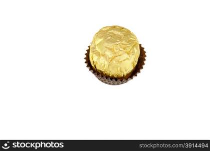 Chocolate wrapped in gold isolated on the white