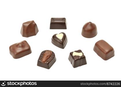 Chocolates isolated on a white
