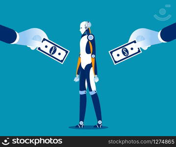 Choice. Business corporate buy technology between currencies. Concept business vector illustration, currency, flat style, cartoon character