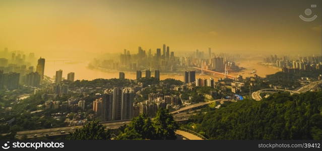 Chongqing, China downtown city skyline over the Yangtze River.