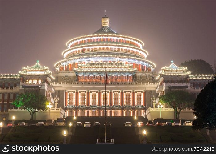Chongqing Great Hall of People at night in China