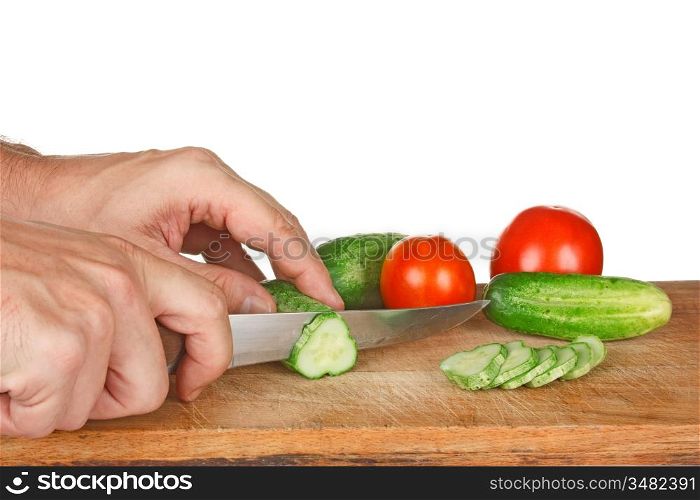 chop tomatoes and cucumbers isolated on white background