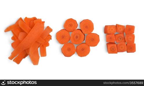 Chopped carrot for cooking isolated on white background
