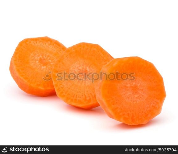 Chopped carrot slices isolated on white background cutout