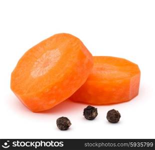 Chopped carrot slices isolated on white background cutout
