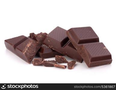 Chopped chocolate bars isolated on white background