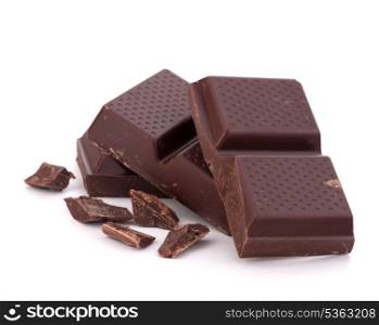 Chopped chocolate bars isolated on white background