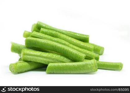 Chopped long beans isolated on white background