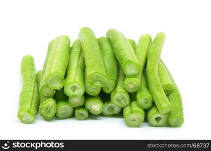 Chopped long beans isolated on white background