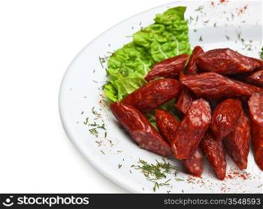 chopped sausages isolated on white background