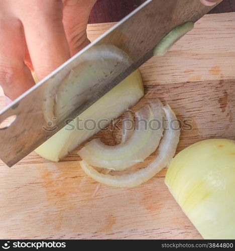 Chopping Onion Representing Food Preparation And Chopped