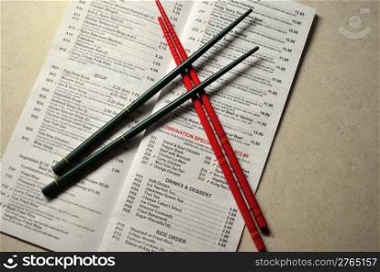 Chopsticks with take-out menu