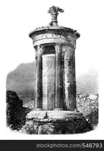 Choragic Monument of Lysicrates, vintage engraved illustration. Magasin Pittoresque 1861.