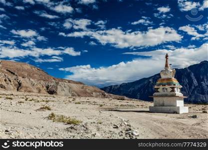 Chorten (Tibetan Buddhism stupa) in Himalayas. Nubra valley, Ladakh, India. Chorten in Himalayas. Nubra valley, Ladakh, India