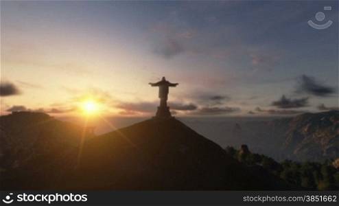 Christ the Redeemer at Sunset, Rio de Janeiro, camera panning