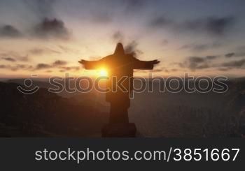 Christ the Redeemer at Sunset, Rio de Janeiro, close up, tilt
