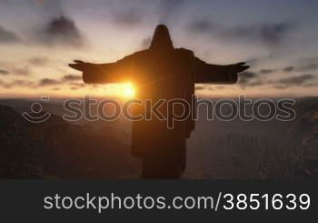 Christ the Redeemer at Sunset, Rio de Janeiro, closeup