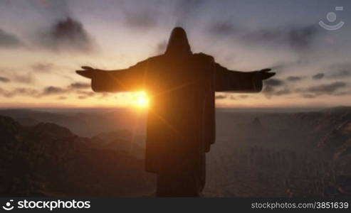 Christ the Redeemer at Sunset, Rio de Janeiro, closeup