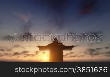Christ the Redeemer at Sunset, Rio de Janeiro, closeup tilt