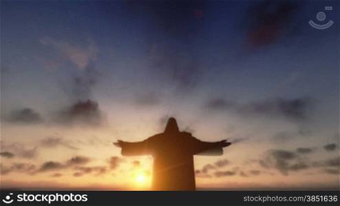 Christ the Redeemer at Sunset, Rio de Janeiro, closeup tilt