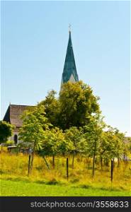 Christian Church with Clock Tower in Southern Bavaria
