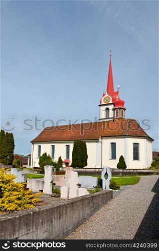 Christian Church with Clock Tower in Switzerland