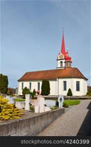 Christian Church with Clock Tower in Switzerland