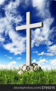 Christian cross and blue sky
