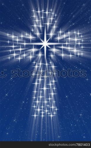 christian cross in stars. a large cross made up of stars in the night sky