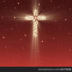 christian cross in stars. great glowing christian cross in starry night sky