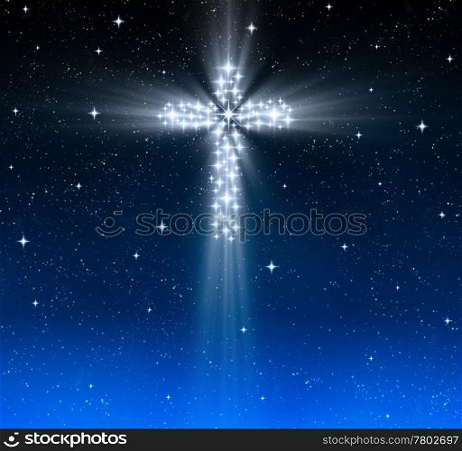 christian cross in stars. great glowing christian cross in starry night sky