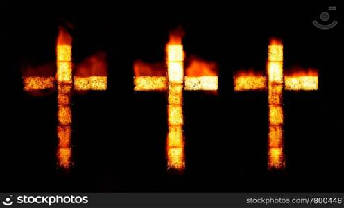 christian cross on parchment. great image of a three christian cross on fire
