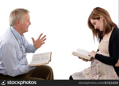 Christian father talking to his daughter from Scripture, about children