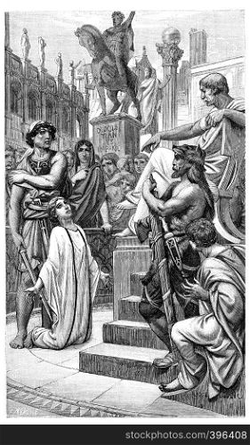 Christian martyrdom in the early centuries of the church, vintage engraved illustration.