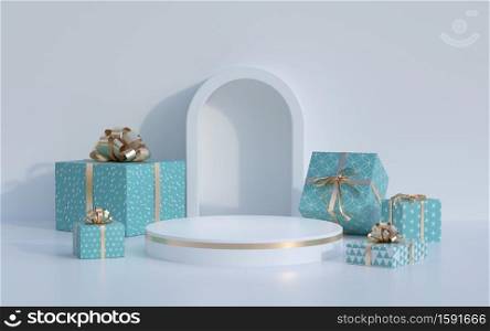 Christmas 3d rendering scene and Modern Product Display Podium.