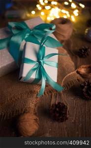 Christmas - a group of gifts on the background of garlands