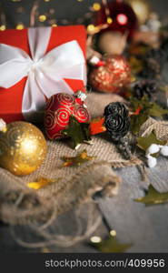 Christmas - a group of gifts on the background of garlands