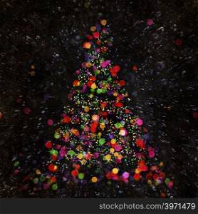 Christmas abstract bokeh tree on dark background. Digital paint. Christmas Abstract Bokeh Tree on dark background