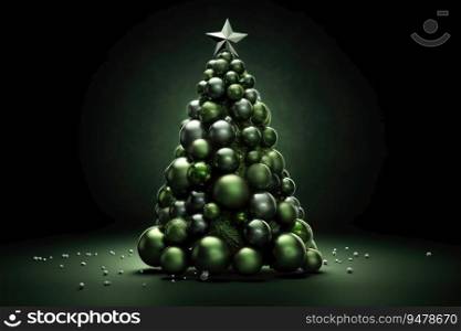 Christmas abstract tree decorated with green balls. Generative AI