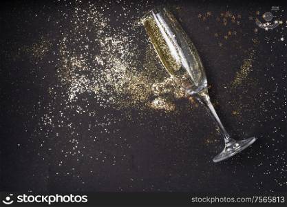 Christmas amd Happy New Year Champagne over black background. Christmas amd Happy New Year Champagne