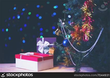 Christmas and New year 2018, Gift box with night bokeh light