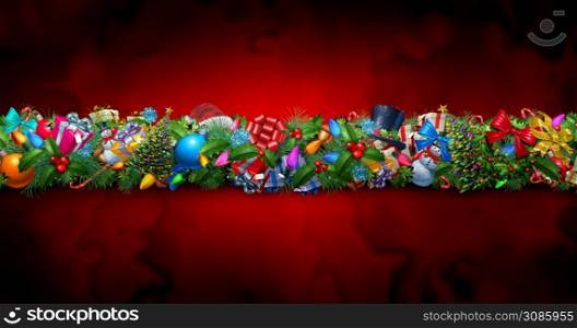 Christmas and New Year decoration with traditional winter holiday on a red background as a 3D render.