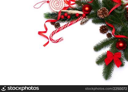 Christmas and New Year holiday frame or border on white background. High quality photo. Christmas and New Year holiday frame or border on white background
