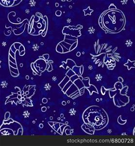 Christmas and New Year seamless pattern with Christmas decorations