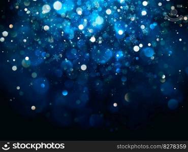 Christmas and New Year template with white blurred snowflakes, glare and sparkles on blue background. EPS 10 vector file included. Christmas and New Year template with white blurred snowflakes, glare and sparkles on blue background. EPS 10