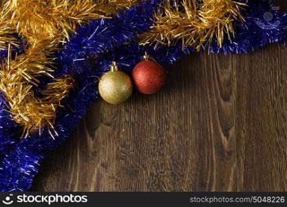 Christmas background. Background Christmas image with decoration balls and tinsel. Place for text