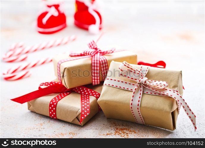christmas background, box for present on a table