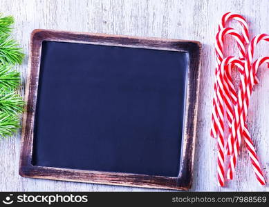 Christmas background, Christmas decoration and black board for note