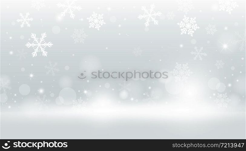 Christmas background design of snowflake and snow falling with bokeh vector illustration