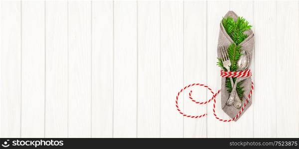 Christmas background. Festive decoration with christmas tree brunches. Holidays banner